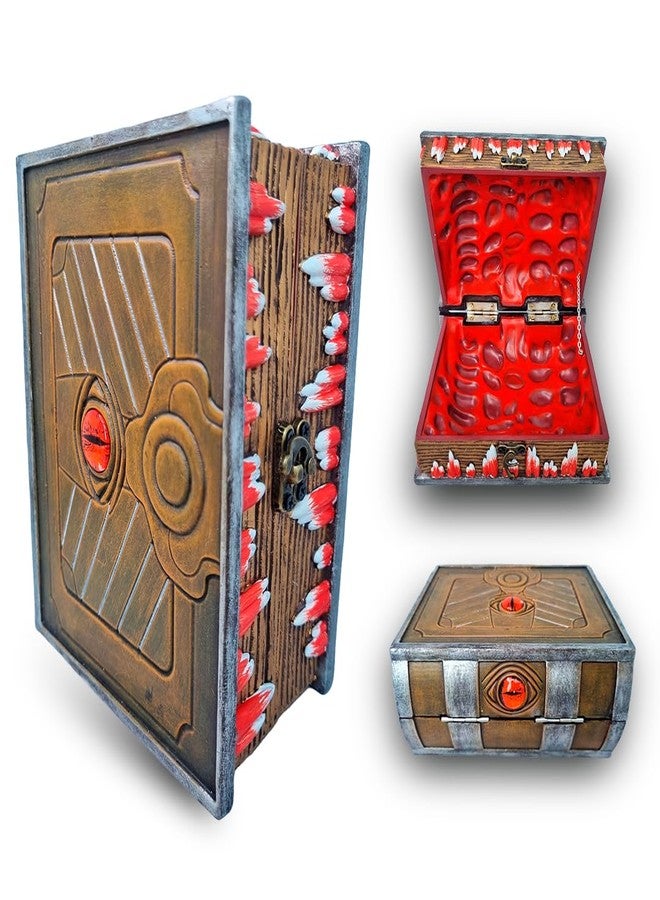 Power Beast Dungeon Mimic Book Dice Storage Box with 2 Glass Eye, Miniatures and Dungeons and Dragons Accessories, D&D Gift, DND, Dungeon Master, Mimic Chest, Holds up to 7 Sets of Polyhedral Dice. - Image 1